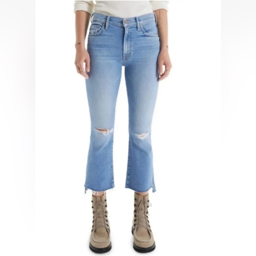 Mother The Insider High Waist Crop Step Fray Hem Jeans Thrilling Sz 27